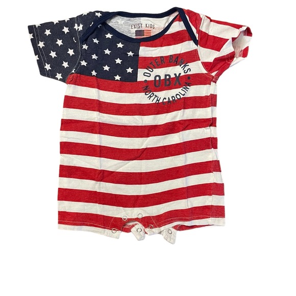 OBX American Flag Baby Romper Outer Banks July 4th Memorial Day Outfit 6 Months - Picture 1 of 6